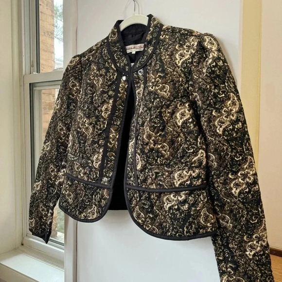 New Free People Zoey Jacket Quilted Fall Paisley Print Collarless Black - Picture 6 of 13